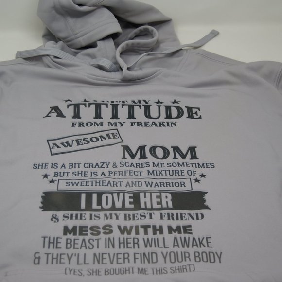 Unisex Hoodie Port & Company Size 2XL Grey "I Get my Attitude From my Mom" NWOT - Picture 1 of 3